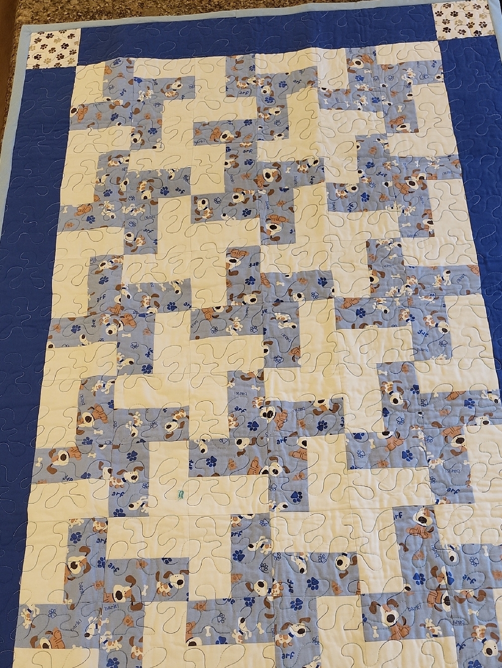 Blue & White Puppy Patchwork Baby Quilt